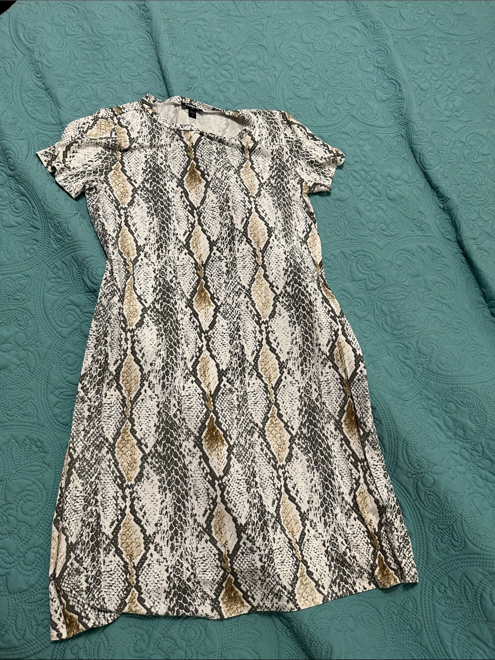 Express Snake-Print Midi Dress in Beige and Black